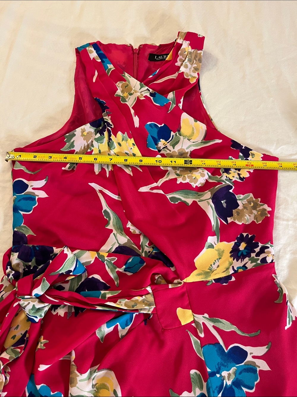 Ralph Lauren Bright Fuchsia Floral Cross-Neck Midi Dress - Picture 7 of 14